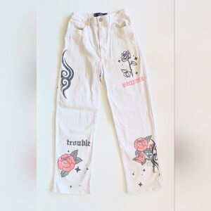 Hollister Size 3R Ultra High Rise Dad Vintage Beige Rose Graphic Jeans